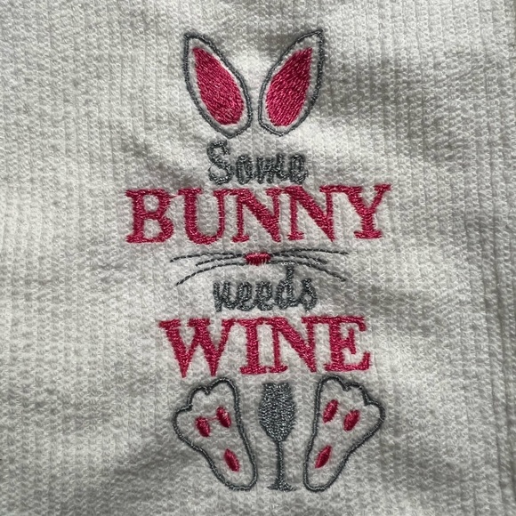 Embroidered Easter Kitchen towel, Some bunny needs Wine! - Picture 4 of 6
